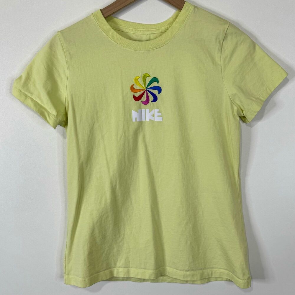 Nike Rainbow Embroidered Swoosh T shirt yellow Medium